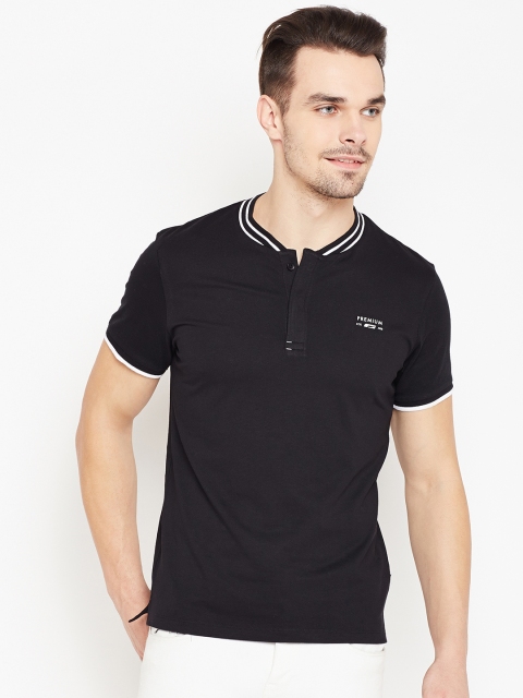 

Jack & Jones Men Black Solid Mandarin Collar T-shirt