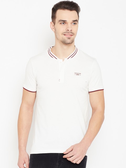

Jack & Jones Men White Solid Mandarin Collar T-shirt