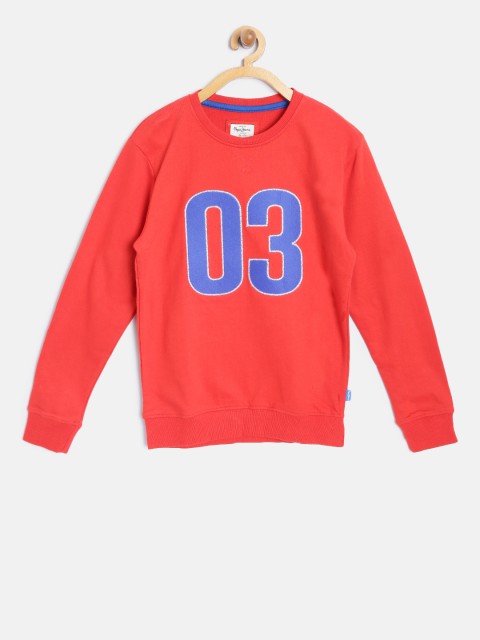 

Pepe Jeans Boys Red Solid Sweatshirt with Applique Detail
