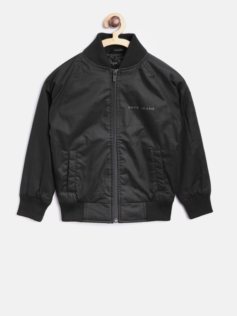 

Pepe Jeans Boys Black Solid Bomber Jacket with Applique Detail