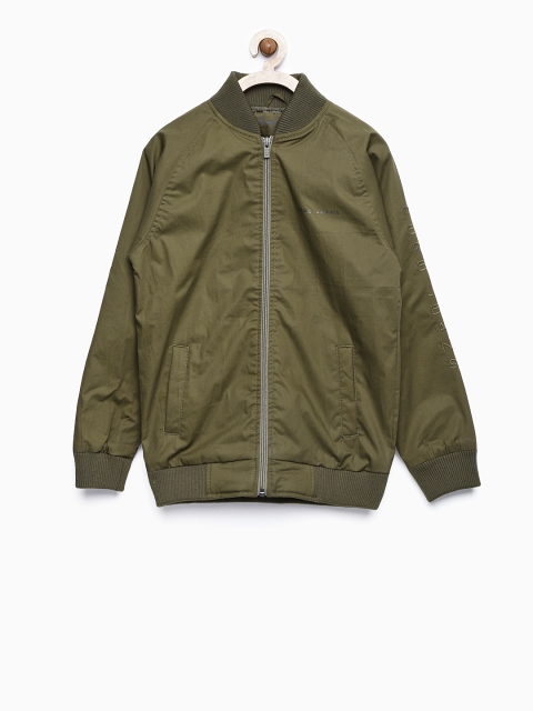 

Pepe Jeans Boys Olive Green Solid Bomber Jacket