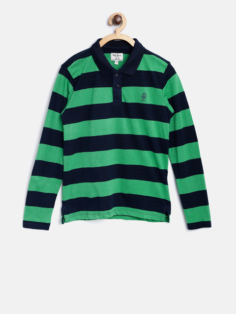 

Pepe Jeans Boys Green & Navy Striped Polo T-shirt
