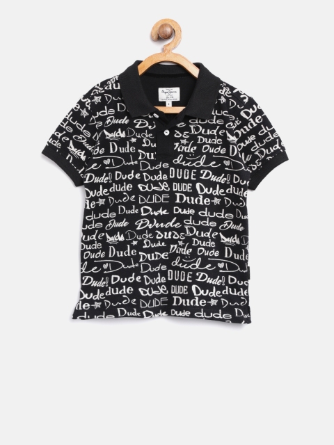 

Pepe Jeans Boys Black Printed Polo Collar T-shirt