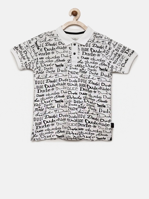 

Pepe Jeans Boys White & Black OLA SS J Printed Polo Collar T-shirt