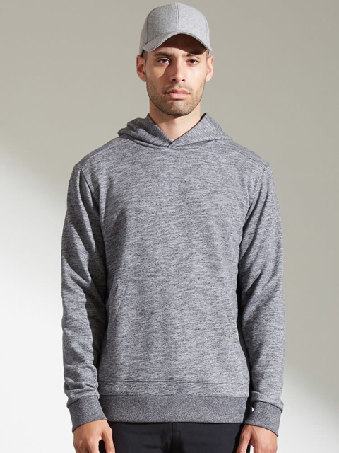

FOREVER 21 Men Grey Melange Solid Hooded Sweatshirt