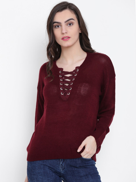 

FOREVER 21 Women Burgundy Solid Sweater