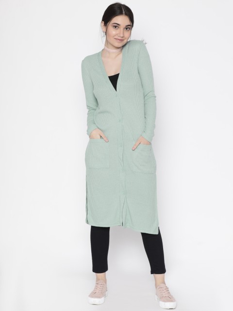 

FOREVER 21 Women Sea Green Self Design Longline Sweater