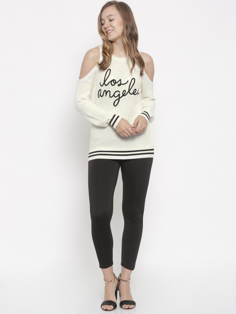 

FOREVER 21 Women Off-White Cold Shoulder Pullover