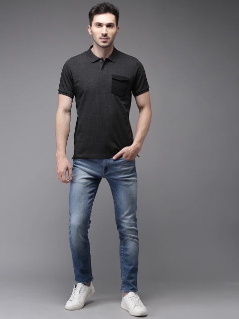 

HERE&NOW Men Charcoal Grey Solid Polo Collar T-shirt