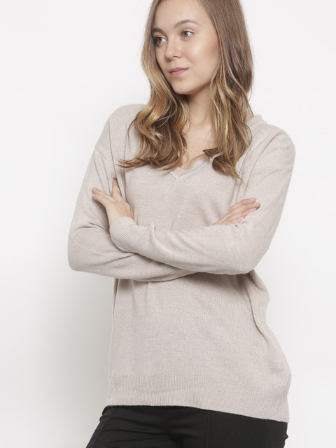 

FOREVER 21 Women Beige Solid Pullover