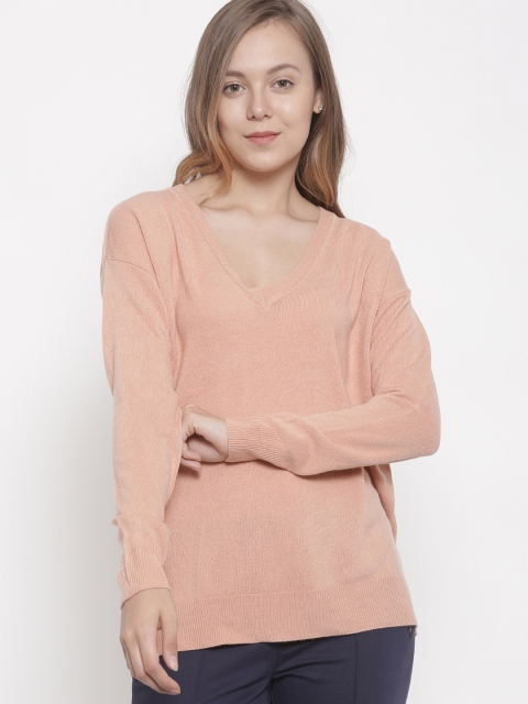 

FOREVER 21 Women Peach-Coloured Solid Sweater