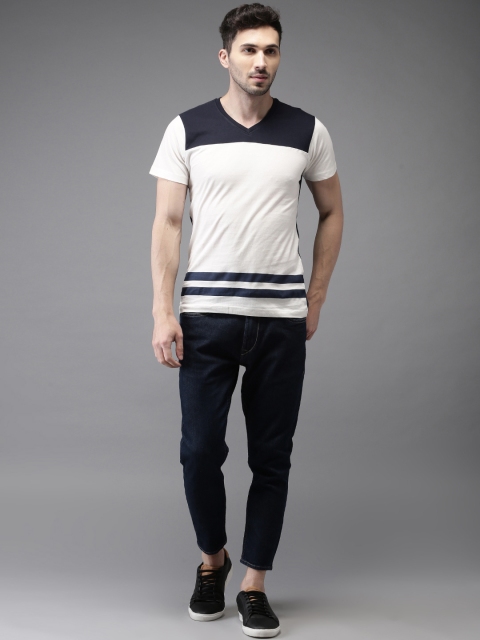 

HERE&NOW Men White & Navy Colourblocked T-shirt