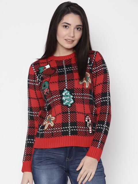 

FOREVER 21 Women Red & Black Checked Pullover