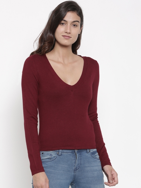 

FOREVER 21 Women Maroon Solid Pullover