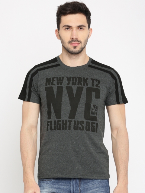 

HERE&NOW Men Charcoal Grey Printed Round Neck T-shirt