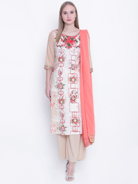 

AURELIA Women Off-White & Beige Printed Kurta with Palazzos & Dupatta