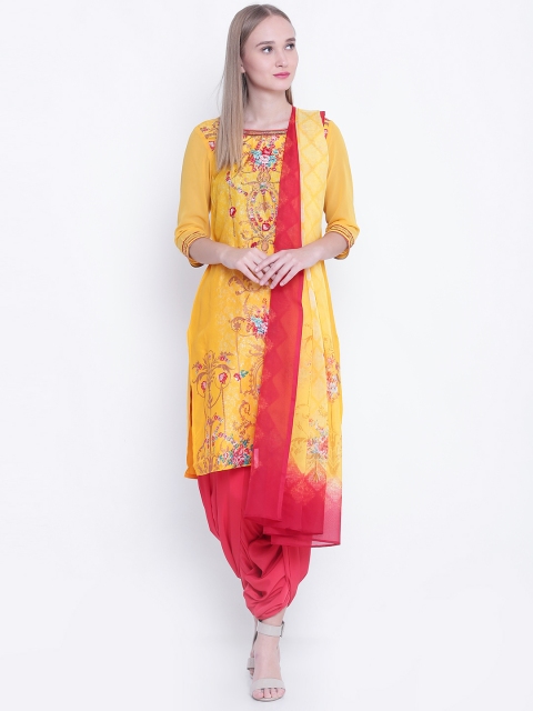 

AURELIA Women Yellow & Red Printed Kurta with Dhoti Pants & Dupatta