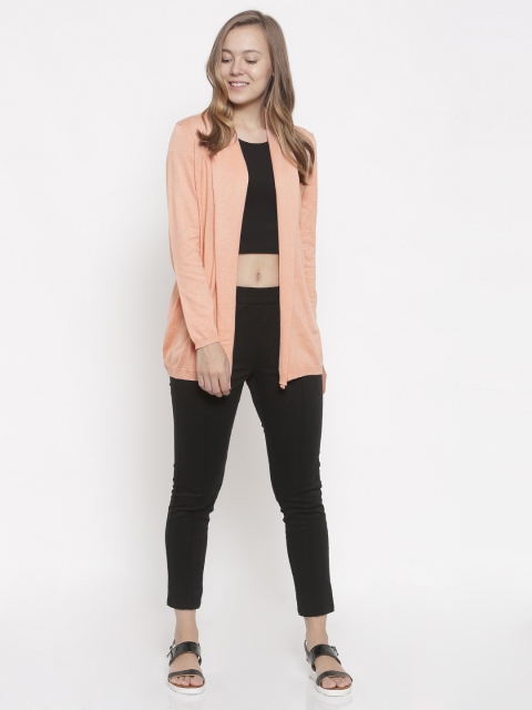 

FOREVER 21 Women Peach-Coloured Solid Front-Open