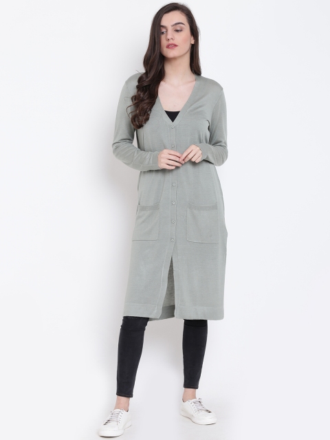 

FOREVER 21 Women Green Solid Longline Cardigan