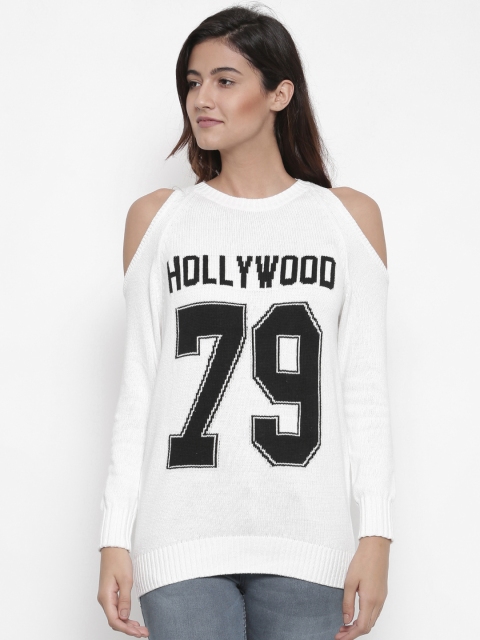 

FOREVER 21 Women White & Black Self Design Pullover