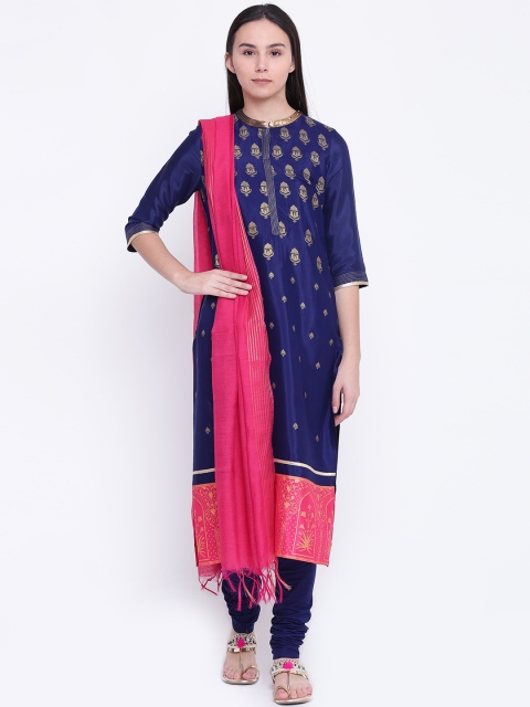 

AURELIA Women Navy Printed Kurta with Churidar & Dupatta, Navy blue