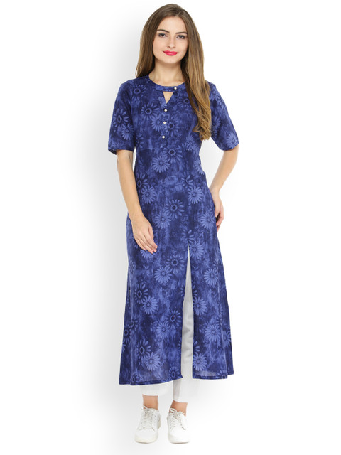 

Indibelle Women Blue Floral Print Kurta with Trousers