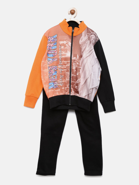 

SDL by Sweet Dreams Boys Orange & Black Printed Tracksuit