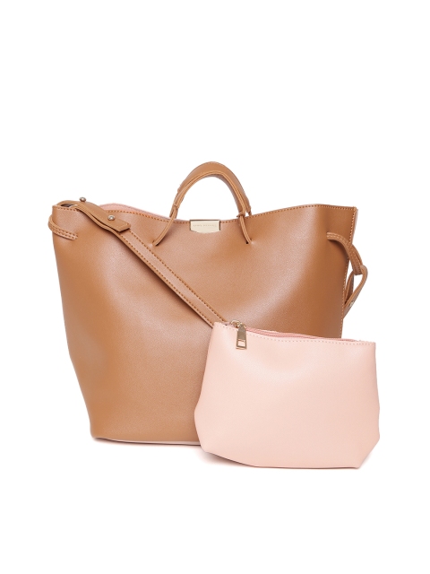 

Lino Perros Pink & Tan Brown Solid Handheld Bag with Sling Strap