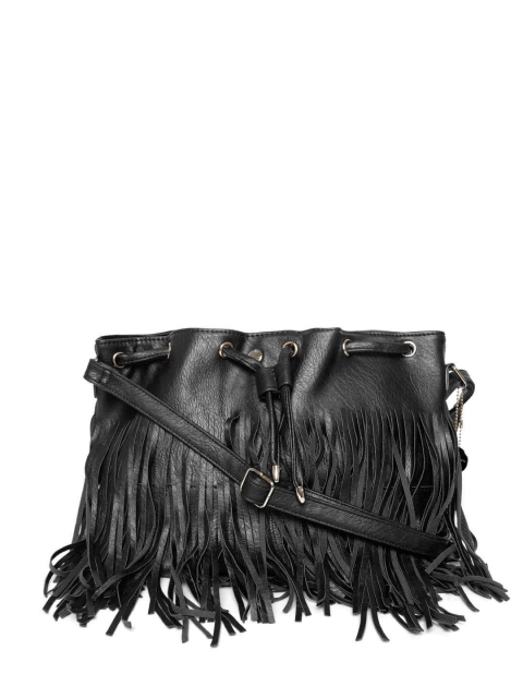 

Lino Perros Black Fringed Sling Bag