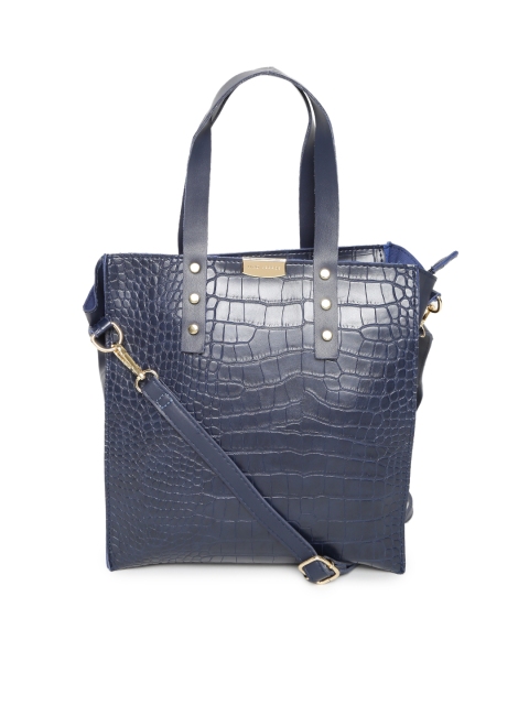 

Lino Perros Navy Textured Handheld Bag with Sling Strap, Navy blue
