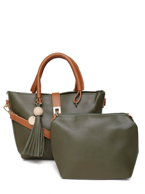 

Lino Perros Olive Green Solid Handheld Bag with Pouch