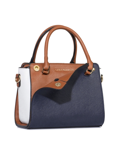 

Lino Perros Navy & Brown Colourblocked Convertible Handbag, Navy blue