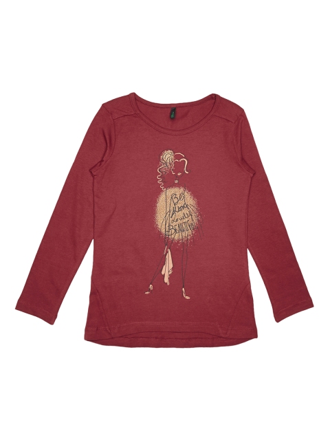 

United Colors of Benetton Girls Maroon Printed Round Neck T-shirt