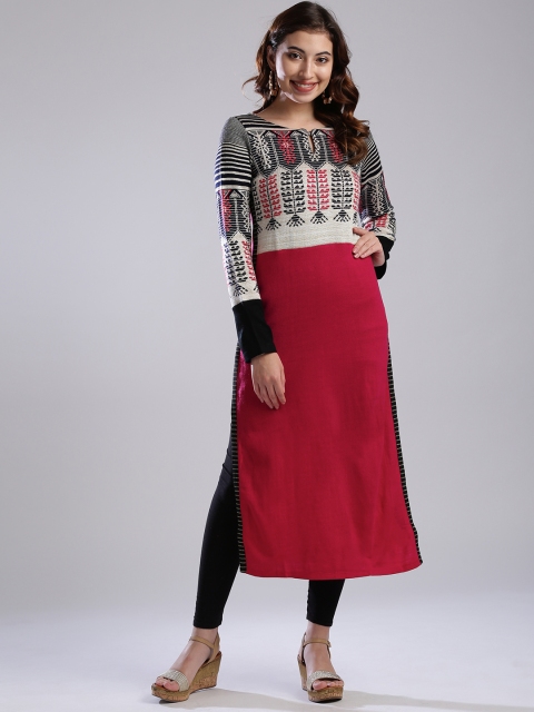 

W Women Pink & Beige Patterned Straight Kurta