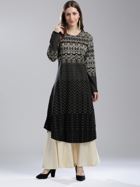 

W Women Black & Beige Patterned A-Line Kurta