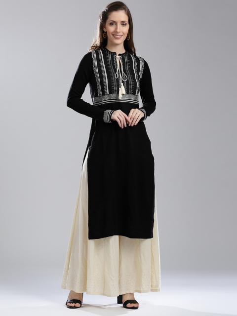 

W Women Black Woven Design Straight Kurta