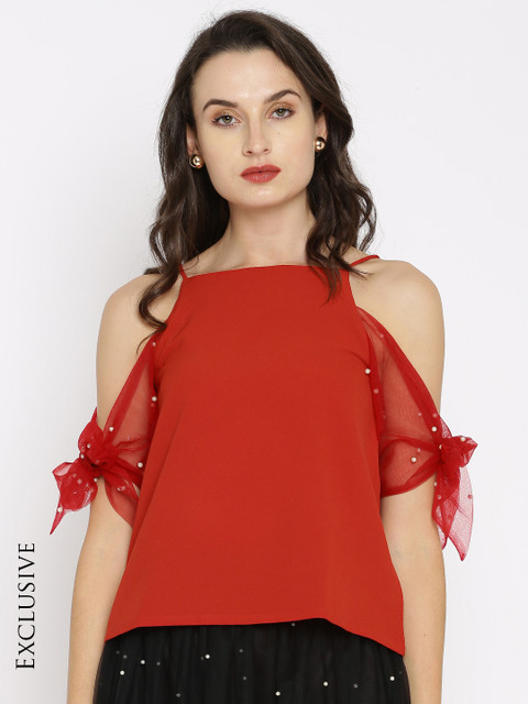 

SASSAFRAS Women Red Embellished Top