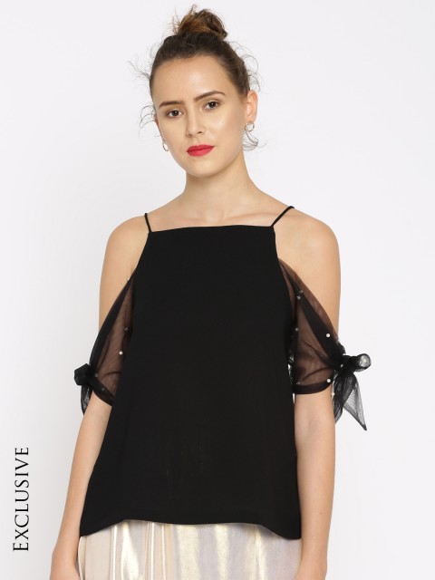 

SASSAFRAS Women Black Embellished Top