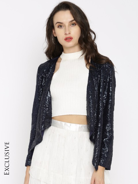 

SASSAFRAS Navy Self Design Waterfall Shrug, Navy blue