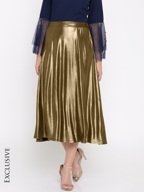 

SASSAFRAS Metallic Dark Gold Midi Skirt