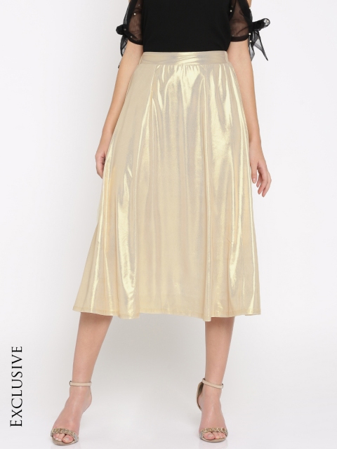 

SASSAFRAS Metallic A-Line Midi Skirt