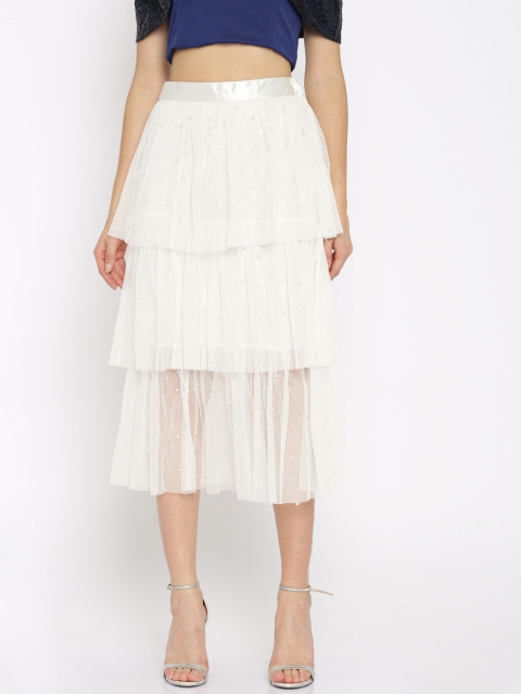 

SASSAFRAS White Net Tiered A-Line Skirt