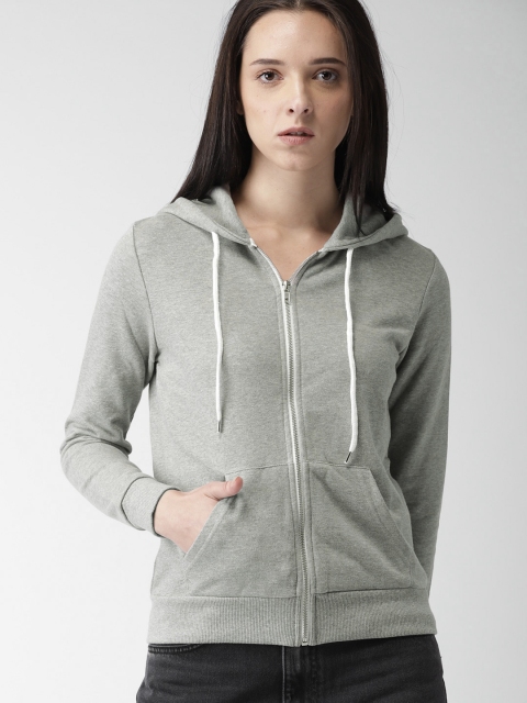 

FOREVER 21 Women Grey Solid Hooded Sweatshirt