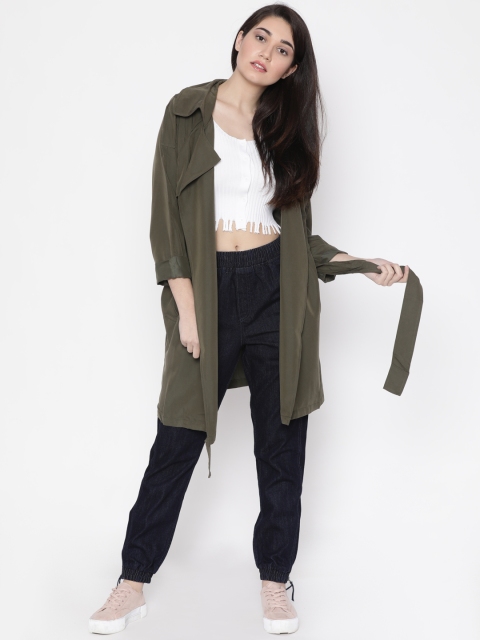

FOREVER 21 Women Olive Green Wrap Coat