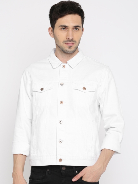 

FOREVER 21 Men White Solid Denim Jacket