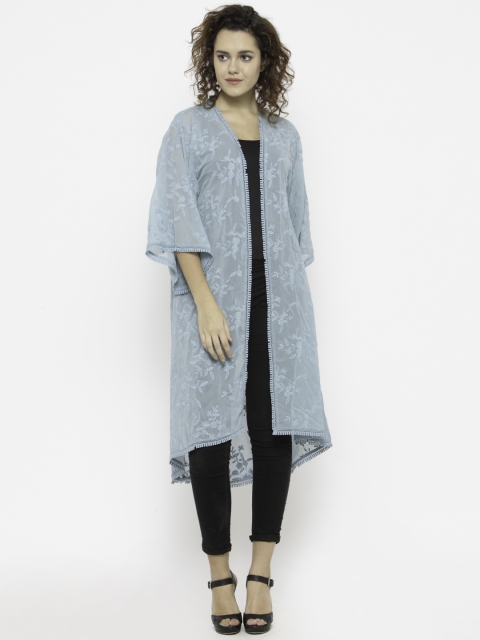 

FOREVER 21 Blue Embroidered Open Front Shrug