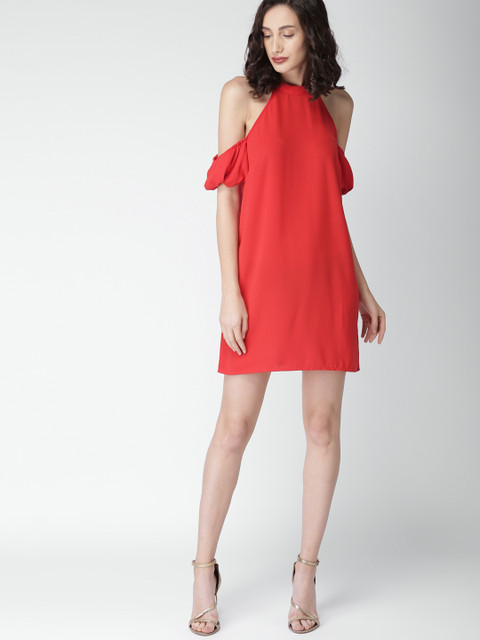 

FOREVER 21 Women Red Solid A-Line Dress