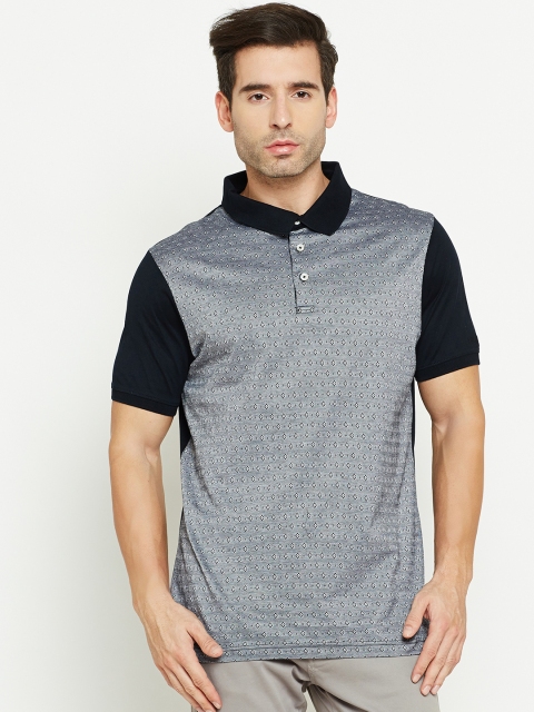 

Blackberrys Men Grey Melange Self-Design Polo Collar T-shirt