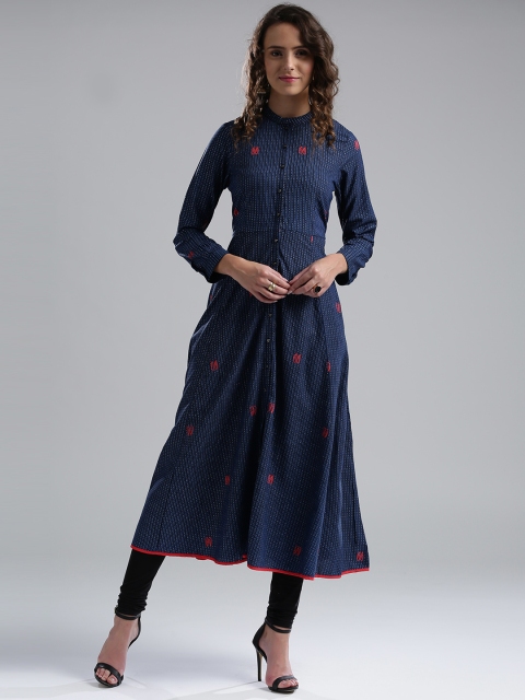 

W Women Blue Striped A-Line Kurta