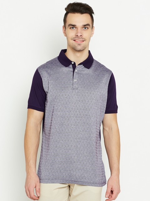 

Blackberrys Men Purple Self-Design Polo Collar T-shirt